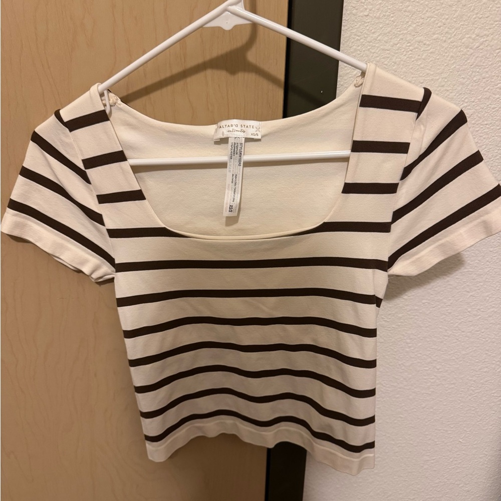 Altar'd State Cream and Brown Striped Top